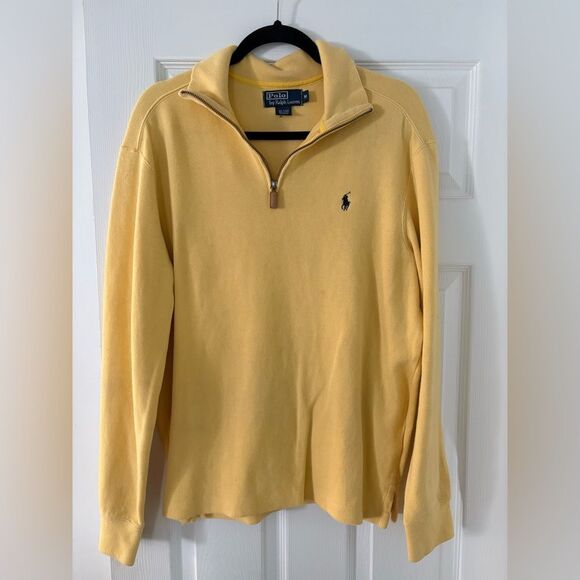 Polo Ralph Lauren 1/4 Zip Sweater Butter Yellow Cotton Medium Classic Preppy - Picture 1 of 6